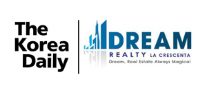 A joint logo featuring The Korea Daily on the left and Dream Realty on the right, representing their collaboration in reporting LA Koreatown housing market trends.