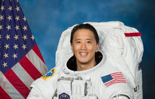 Jonny Kim in a NASA spacesuit, preparing for his ISS mission.
