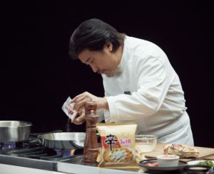 Chef Edward Lee crafting a Shin Ramyun Tumba dish.