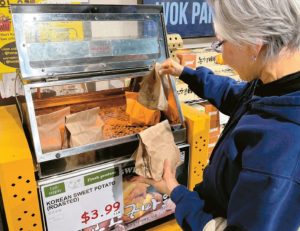 roasted sweet potato lunch sold at an H Mart roasting station in Los Angeles Koreatown