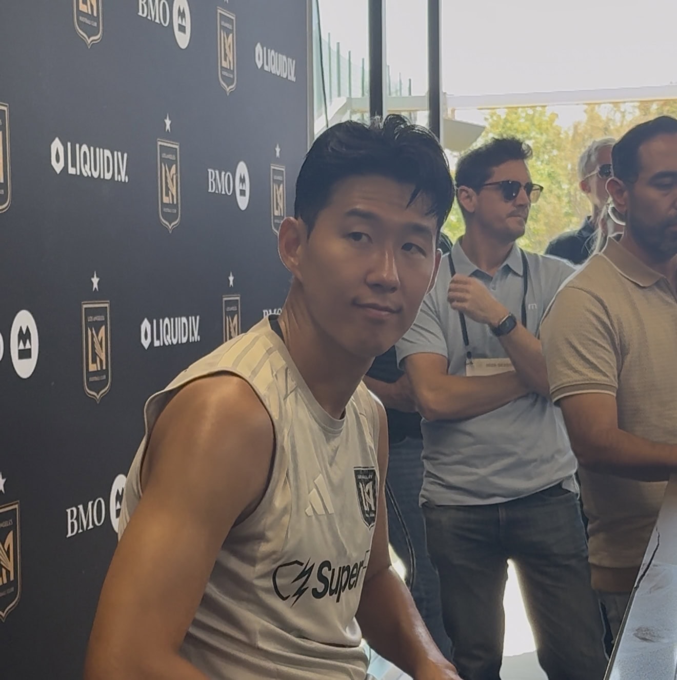 Son Heung-min listens during a press conference on May 22.