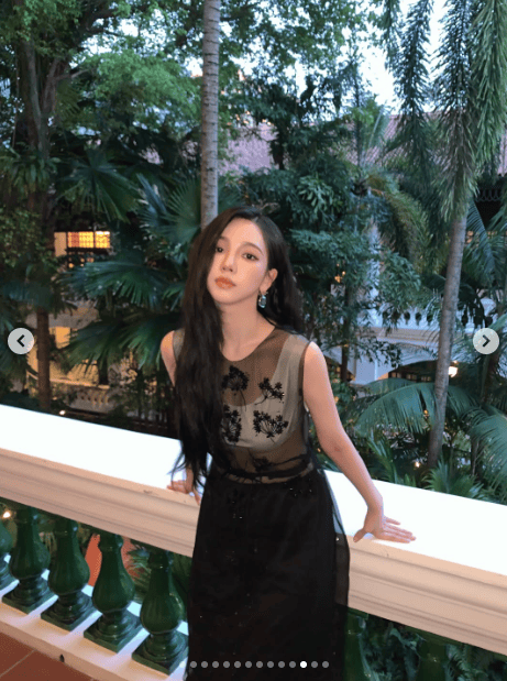 aespa Karina see-through outfit brand event