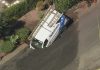 Los Angeles Sinkhole — Spectrum Utility Van Plunges Into Street After Water Main Break Los Angeles sinkhole
